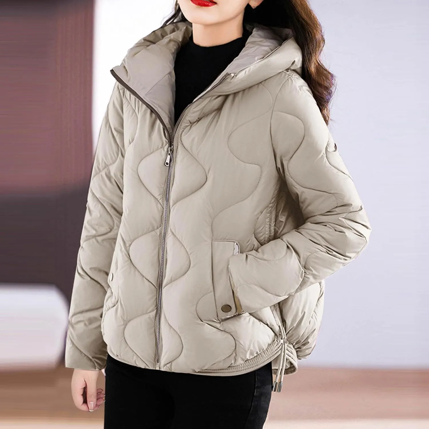 Cotton Padded Outerwear Coats for Women Zip Up Quilted Jackets Lightweight Thermal Winter Puffer Parka with Pockets