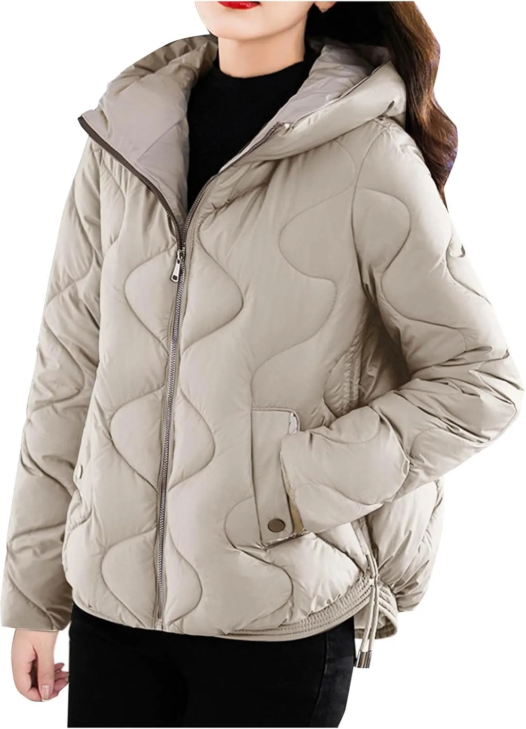 Cotton Padded Outerwear Coats for Women Zip Up Quilted Jackets Lightweight Thermal Winter Puffer Parka with Pockets
