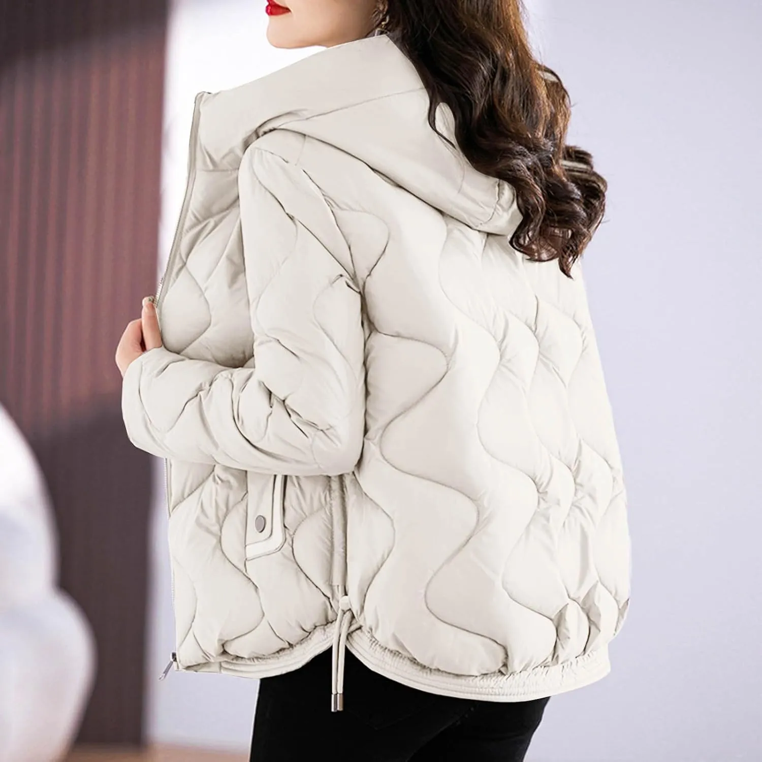 Cotton Padded Outerwear Coats for Women Zip Up Quilted Jackets Lightweight Thermal Winter Puffer Parka with Pockets