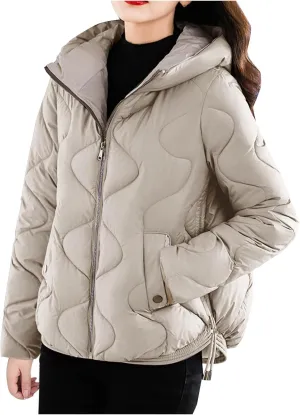 Cotton Padded Outerwear Coats for Women Zip Up Quilted Jackets Lightweight Thermal Winter Puffer Parka with Pockets