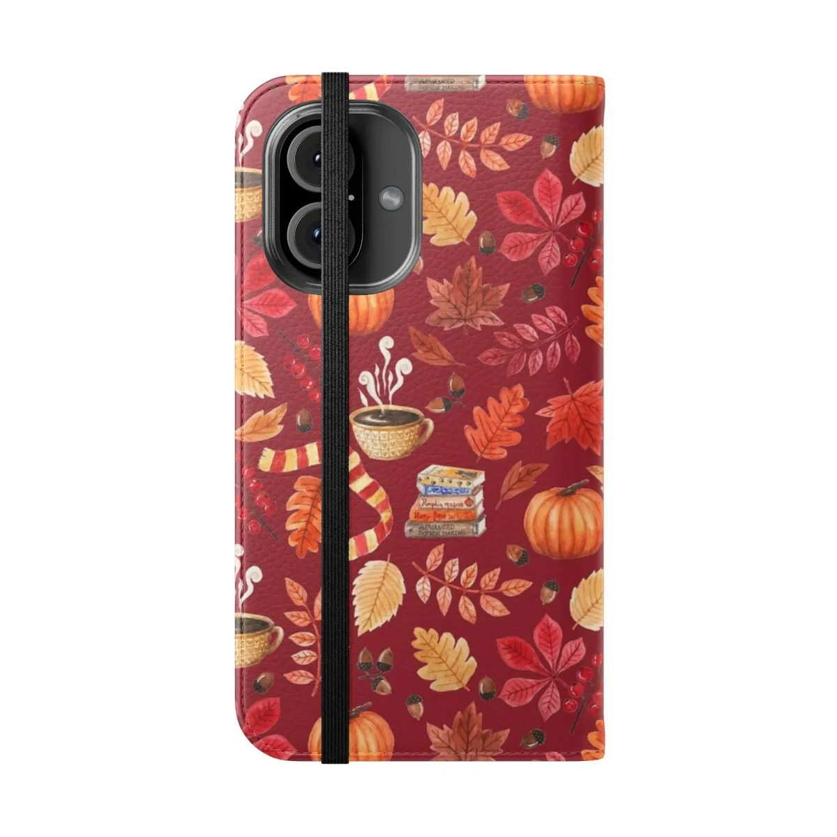 Cozy Autumn Flip Phone Case with Watercolor Leaves