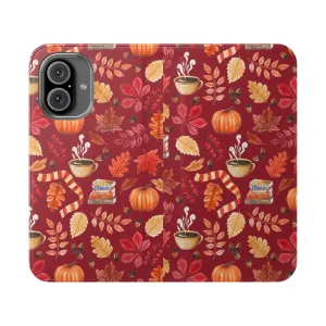 Cozy Autumn Flip Phone Case with Watercolor Leaves