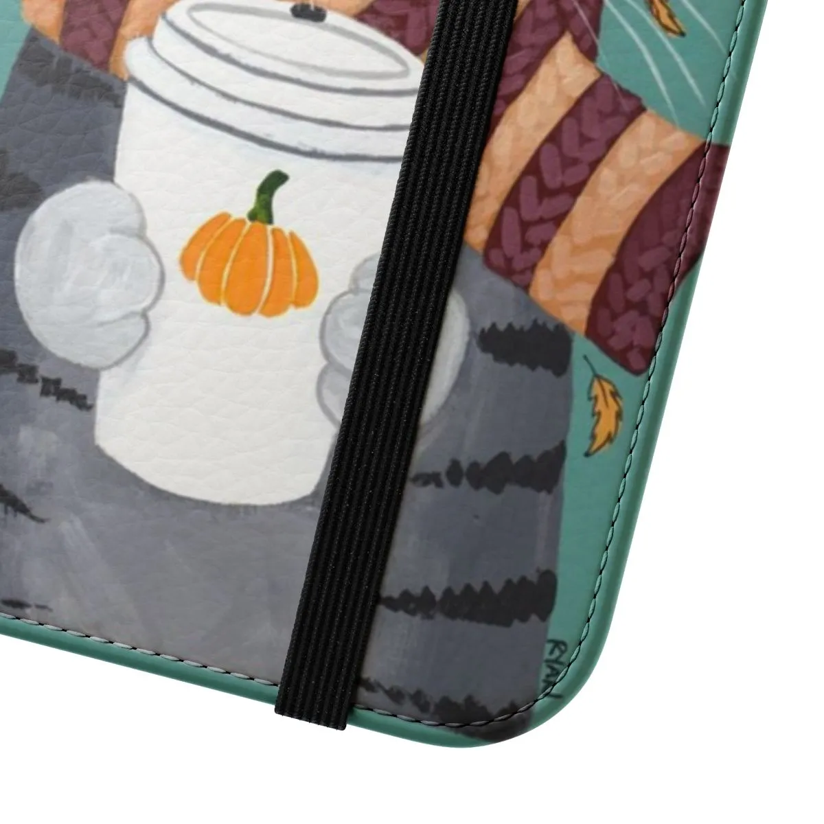 Cozy Autumn Grey Tabby Cat with Coffee Flip Phone Case