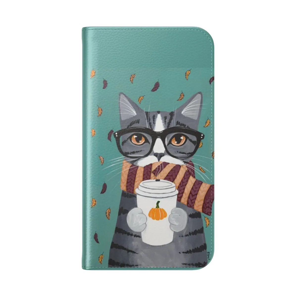 Cozy Autumn Grey Tabby Cat with Coffee Flip Phone Case