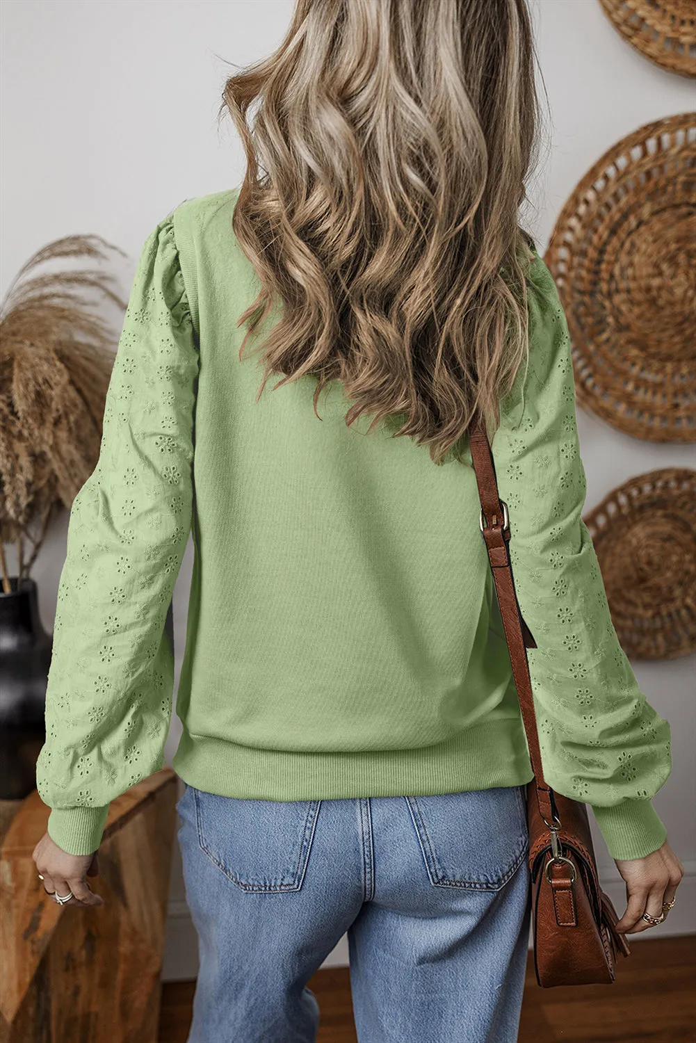 Cozy Textured Patchwork Color Block Round Neck Sweatshirt