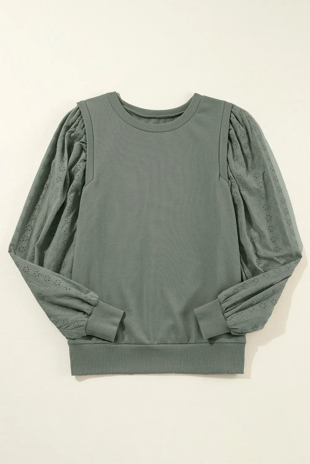 Cozy Textured Patchwork Color Block Round Neck Sweatshirt