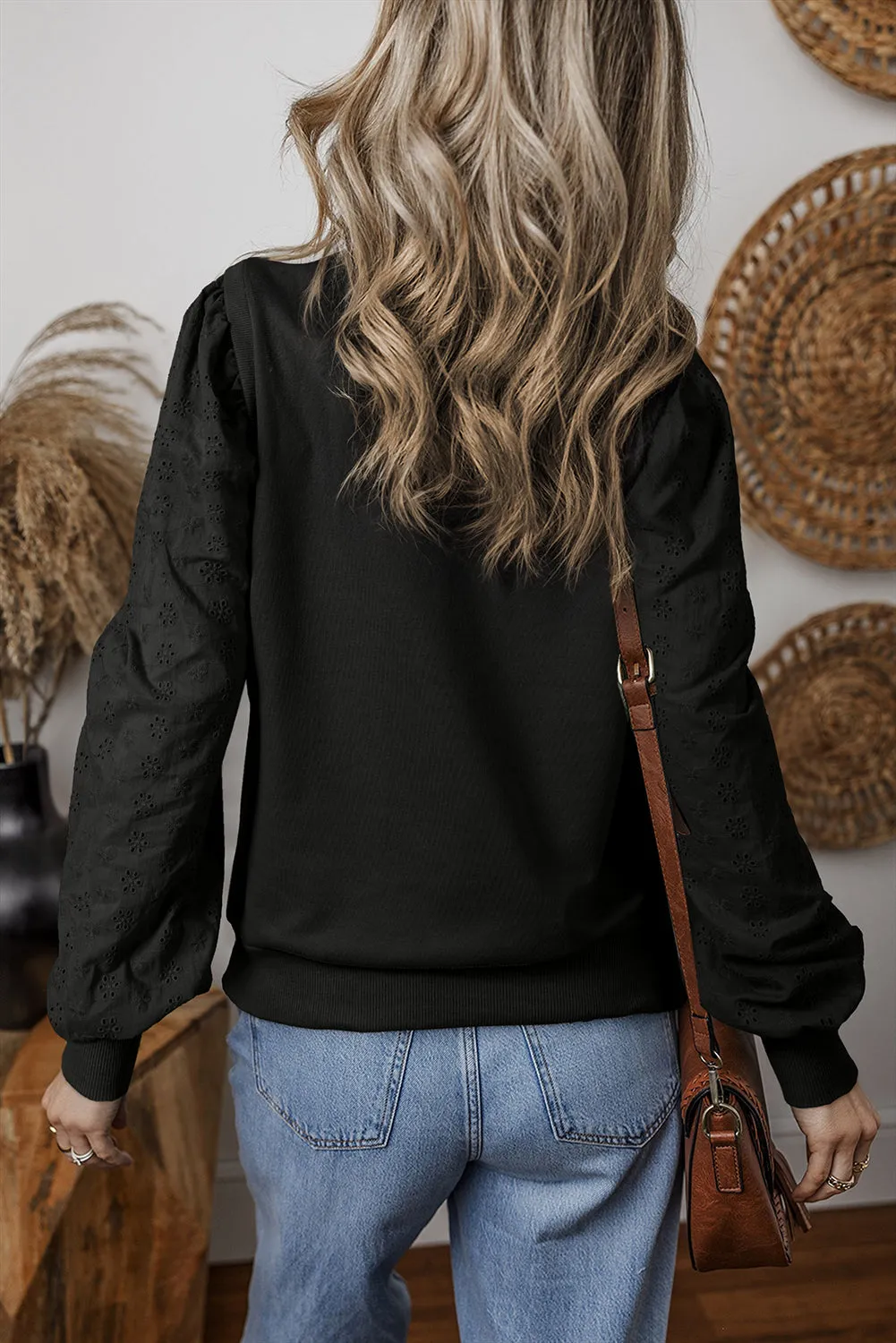 Cozy Textured Patchwork Color Block Round Neck Sweatshirt