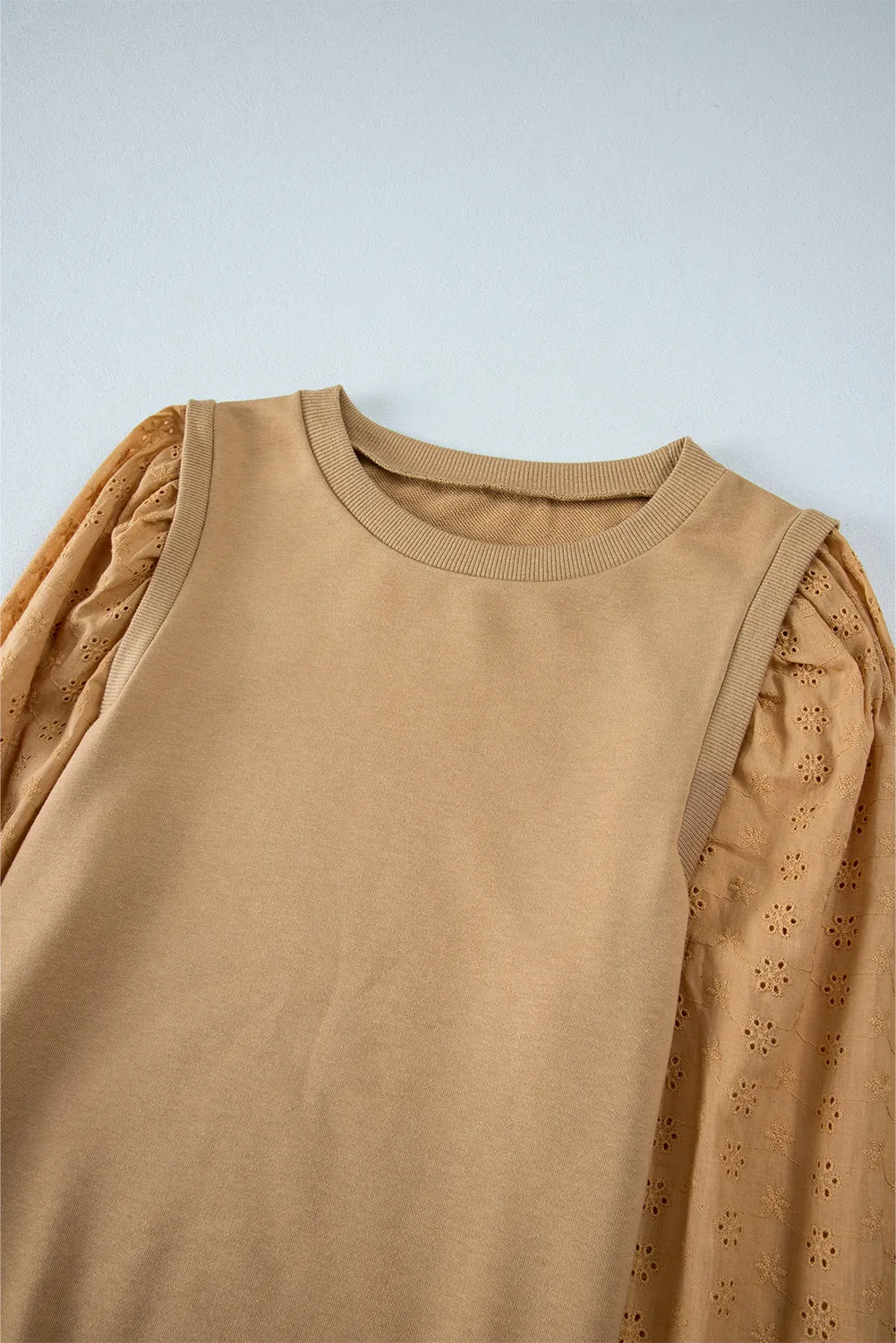 Cozy Textured Patchwork Color Block Round Neck Sweatshirt