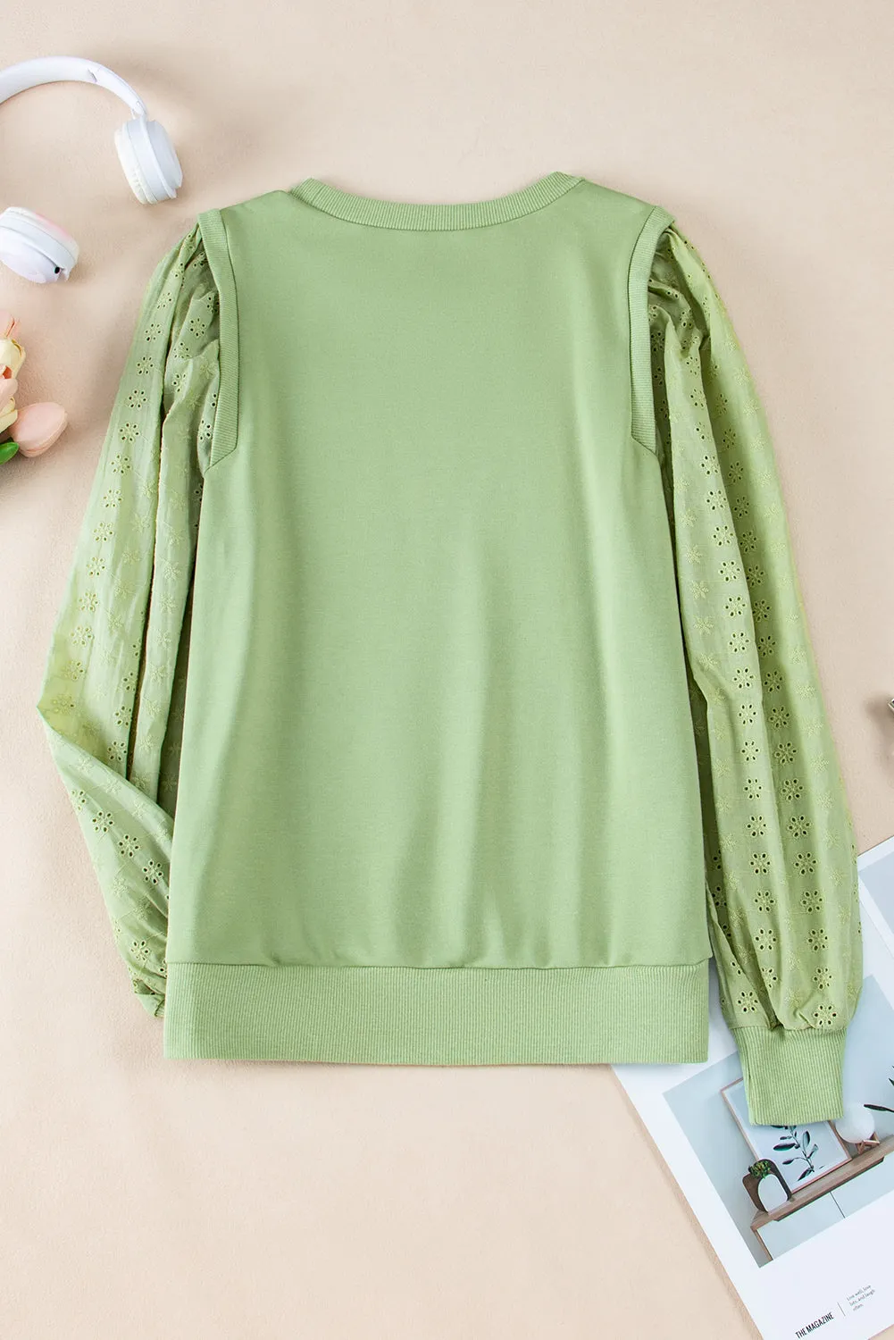 Cozy Textured Patchwork Color Block Round Neck Sweatshirt