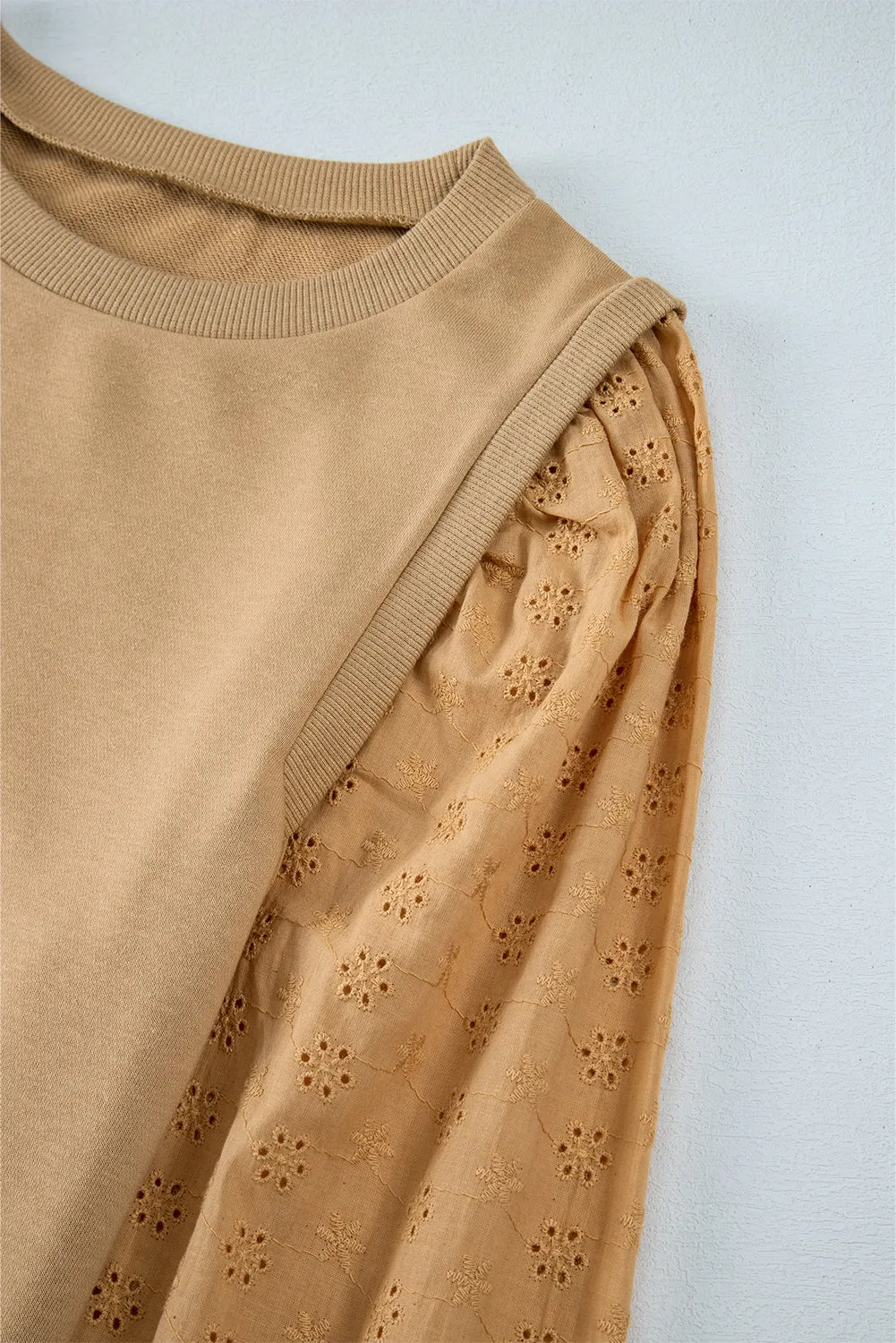 Cozy Textured Patchwork Color Block Round Neck Sweatshirt