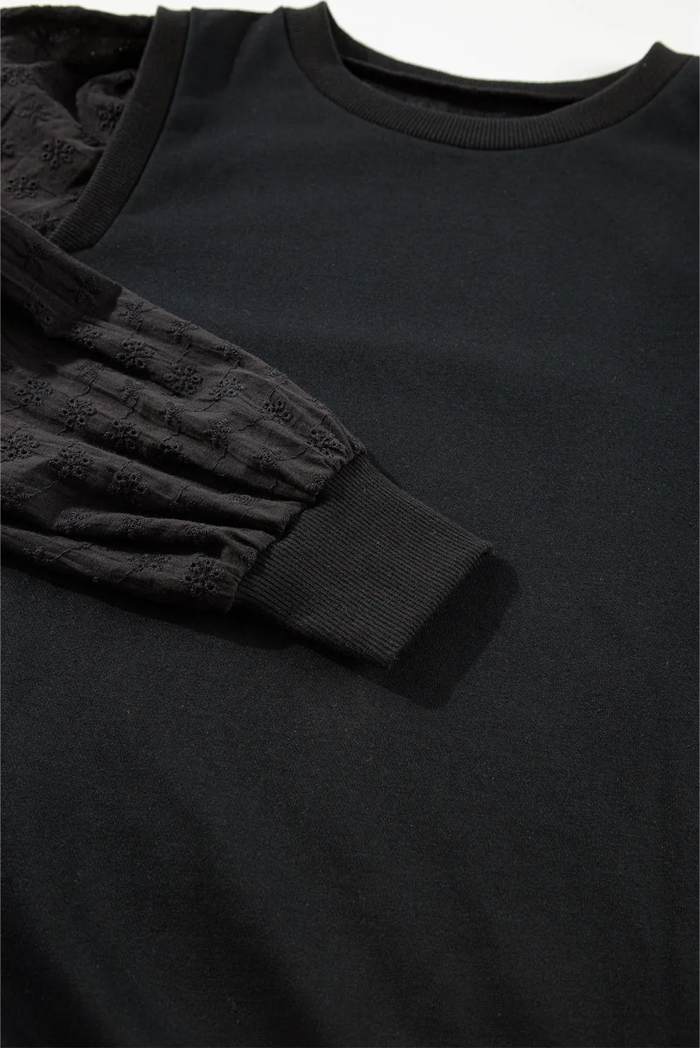 Cozy Textured Patchwork Color Block Round Neck Sweatshirt