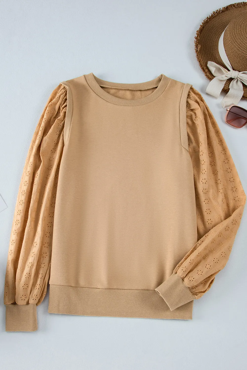 Cozy Textured Patchwork Color Block Round Neck Sweatshirt