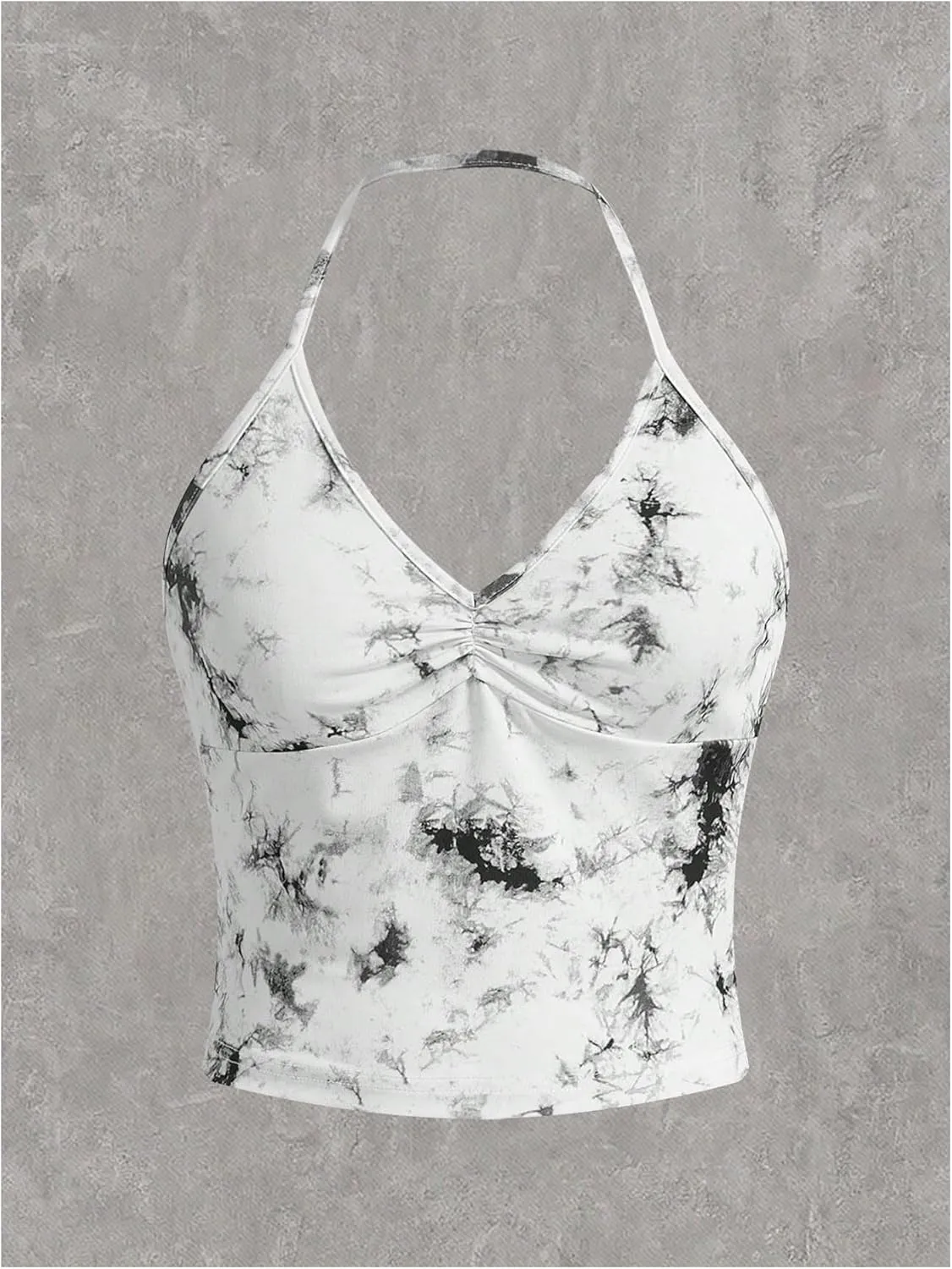 COZYEASE Women's Camo Print V Neck Sleeveless Crop Tops Casual Ruched Backless Halter Tops