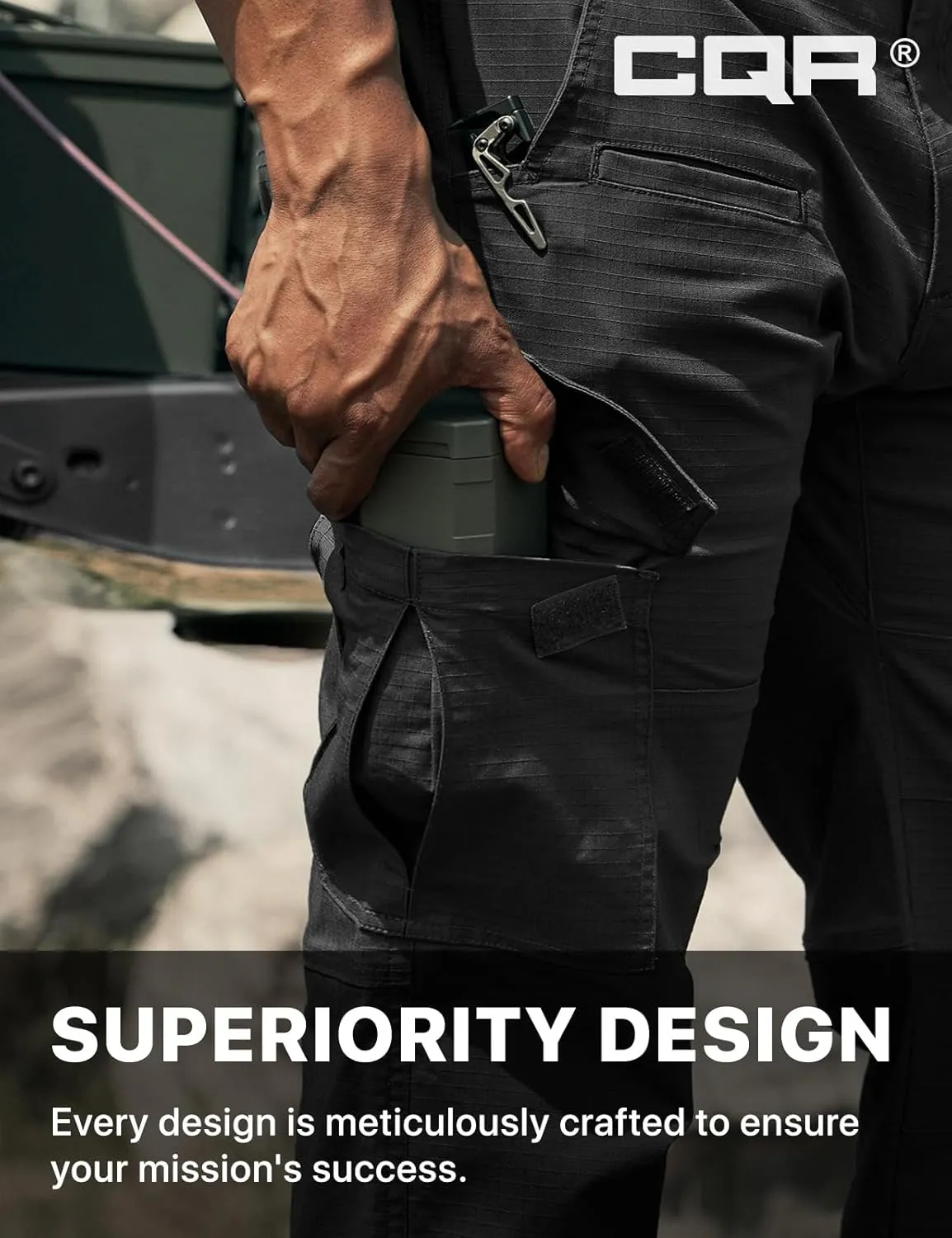 CQR Men's Flex Ripstop Tactical Pants, Water Resistant Stretch Cargo Pants, Lightweight EDC Hiking Work Pants