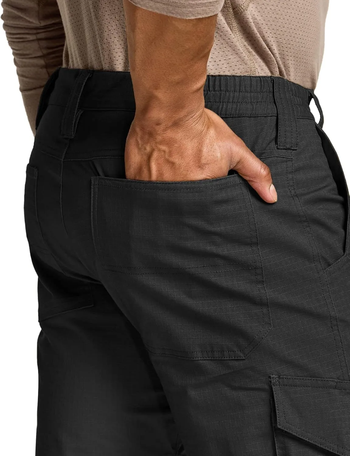 CQR Men's Flex Ripstop Tactical Pants, Water Resistant Stretch Cargo Pants, Lightweight EDC Hiking Work Pants
