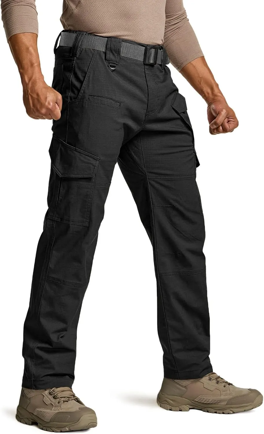 CQR Men's Flex Ripstop Tactical Pants, Water Resistant Stretch Cargo Pants, Lightweight EDC Hiking Work Pants