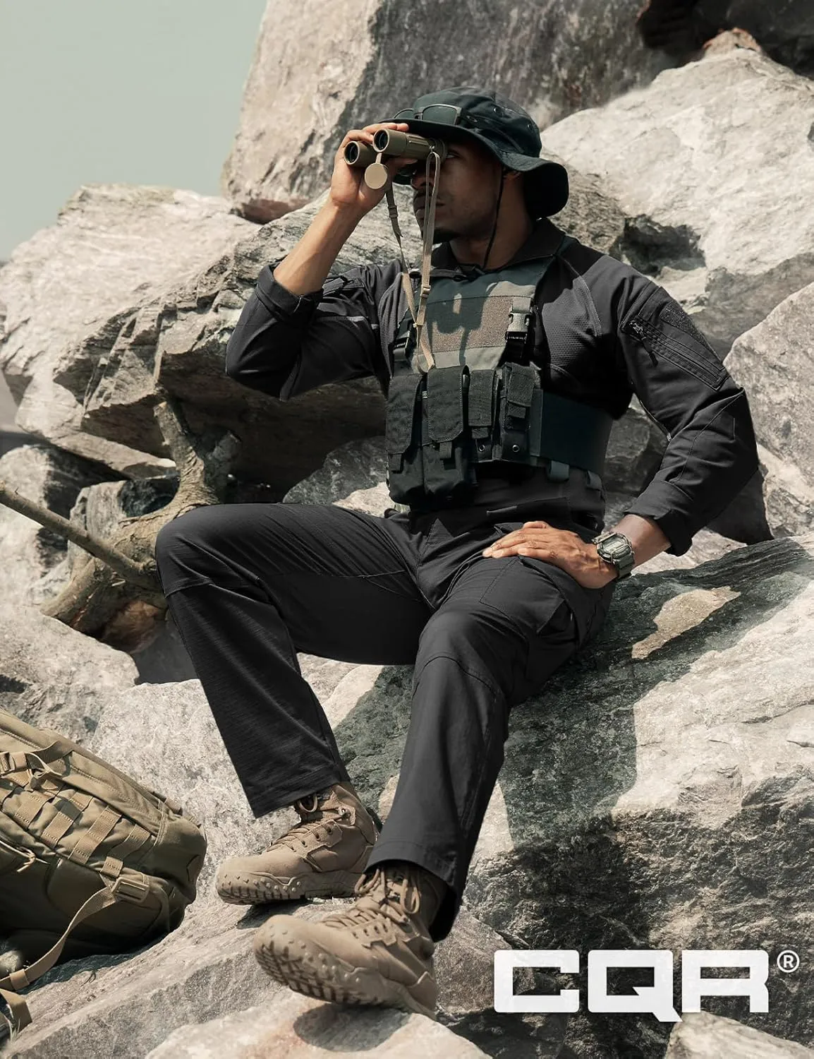 CQR Men's Flex Ripstop Tactical Pants, Water Resistant Stretch Cargo Pants, Lightweight EDC Hiking Work Pants