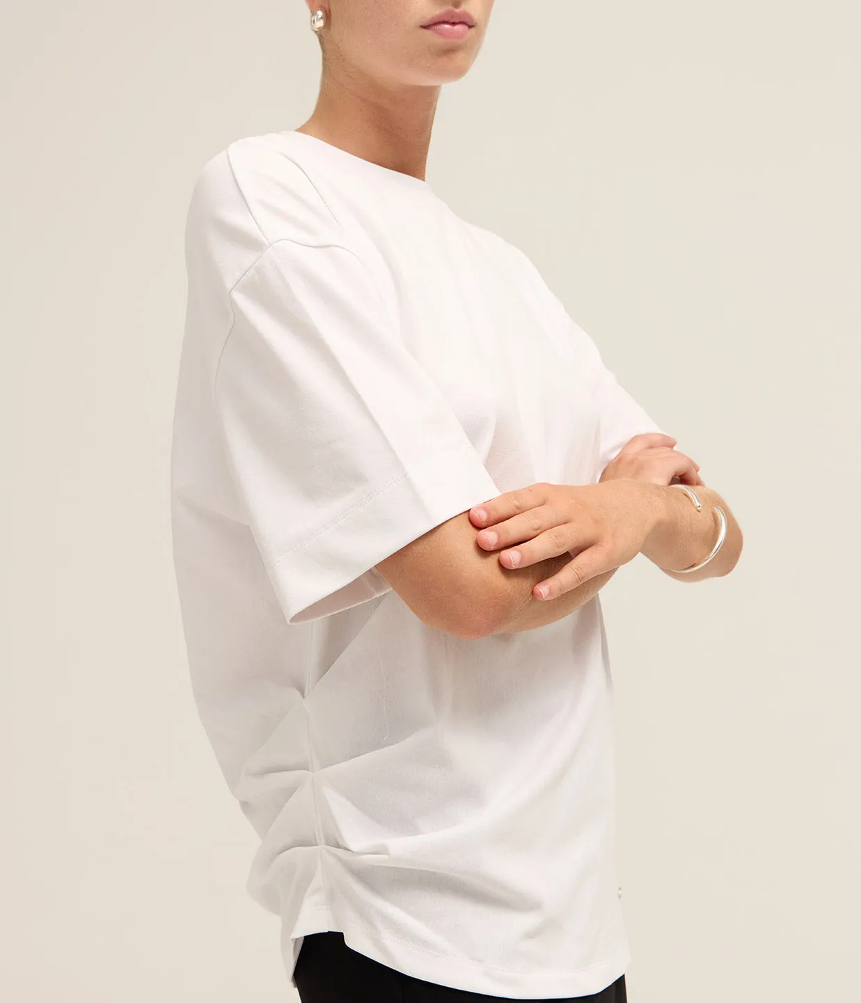 Crew neck Ruched Side T-shirt in White