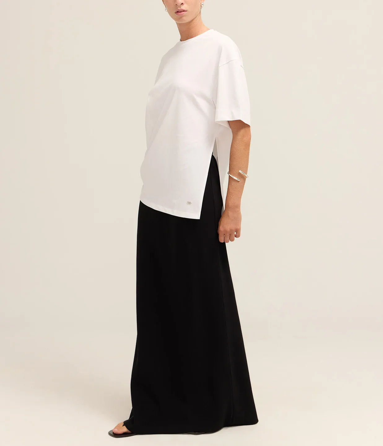 Crew neck Ruched Side T-shirt in White