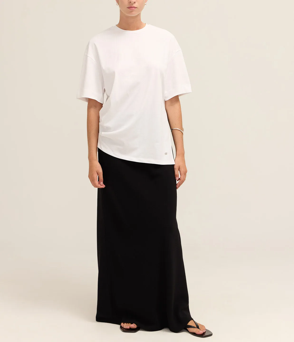 Crew neck Ruched Side T-shirt in White