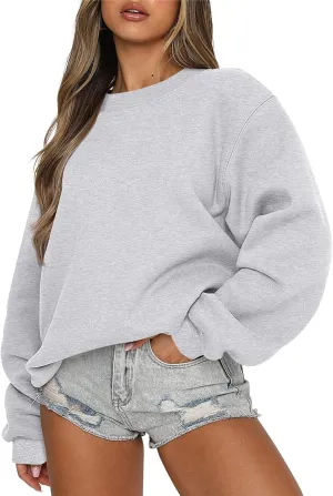 Crew Neck Sweatshirts for Women Casual Oversized Pullover Tops Loose Fit Solid Color Long Sleeve Fall Outfits 2023