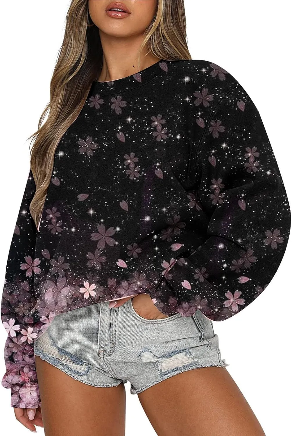 Crew Neck Sweatshirts Women Oversized Crewneck Sweatshirt Long Sleeve Fleece Pullover Fall Y2k Hoodies Preppy Clothes
