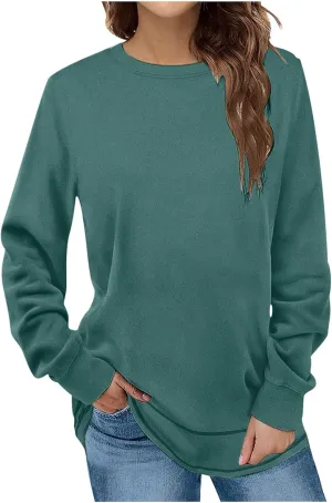 Crewneck Sweatshirts Women Long Sleeve Oversized Sweatshirt Casual Sweaters for Trendy Solid Pullover Sweatshirt