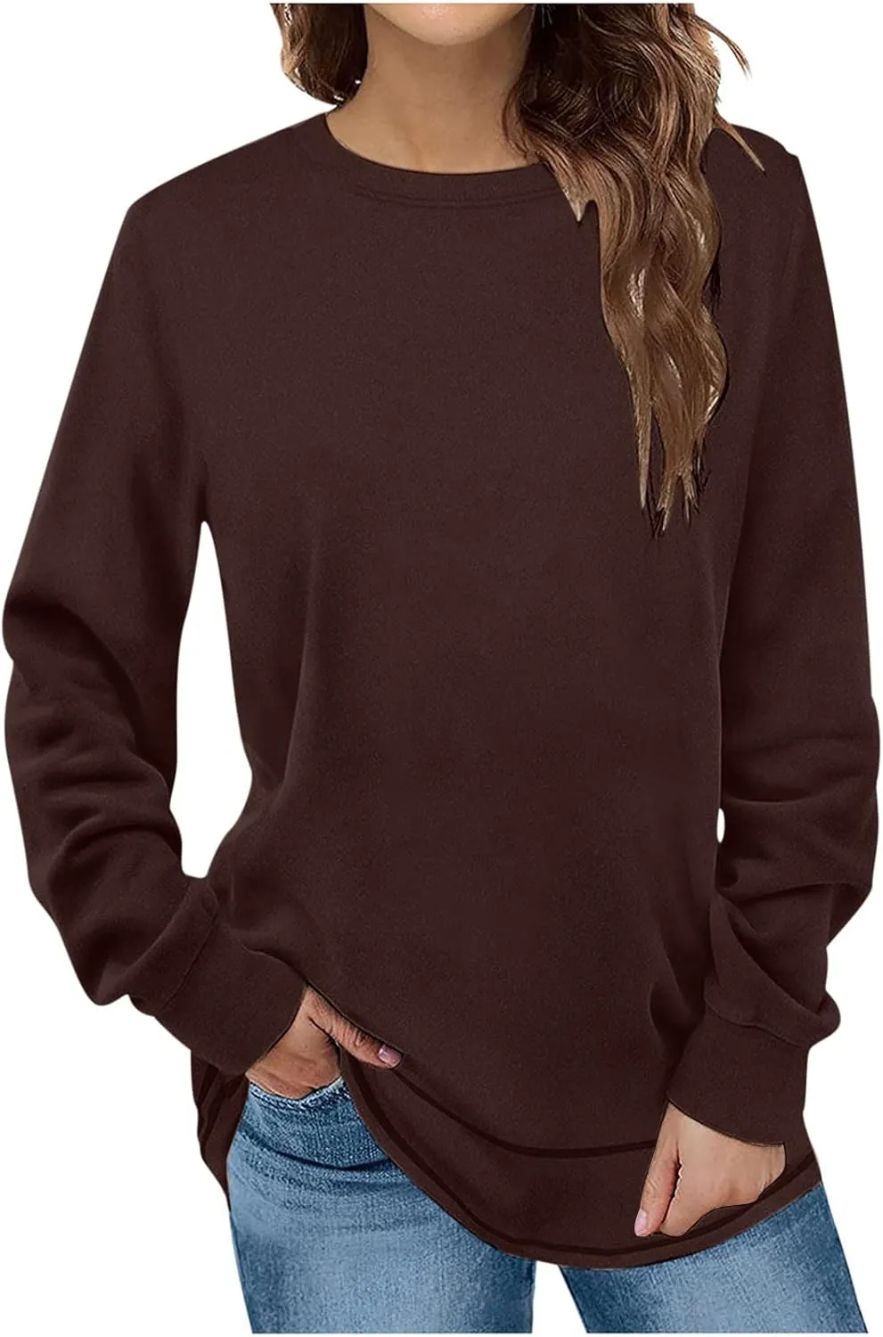Crewneck Sweatshirts Women Long Sleeve Oversized Sweatshirt Casual Sweaters for Trendy Solid Pullover Sweatshirt