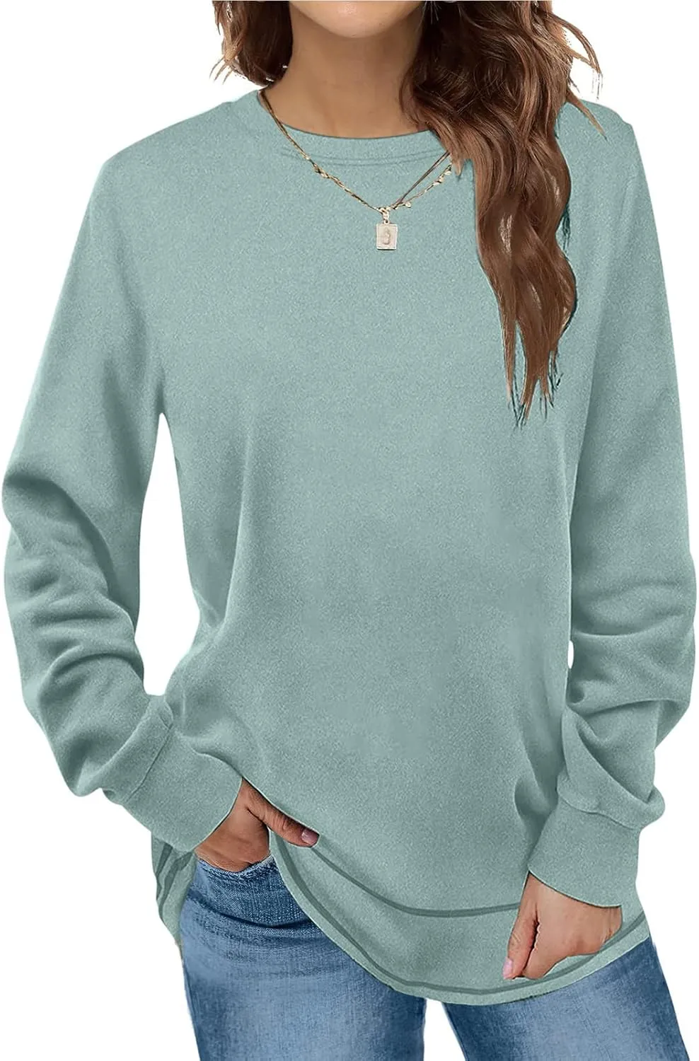 Crewneck Sweatshirts Women Long Sleeve Oversized Sweatshirt Casual Sweaters for Trendy Solid Pullover Sweatshirt