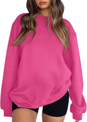 Crewneck Sweatshirts Women Oversized Preppy Sweatshirt Cute Loose Fit Fleece Pullover Comfort Plain Hoodies