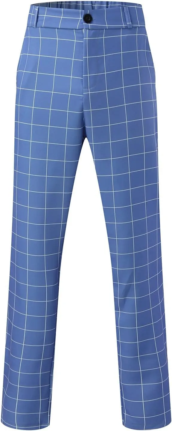 CRNTCEM Men's Plaid Suit Pants Chinos Skinny Work Business Trouser Straight Wedding Flat Front Formal Dress Check Trousers
