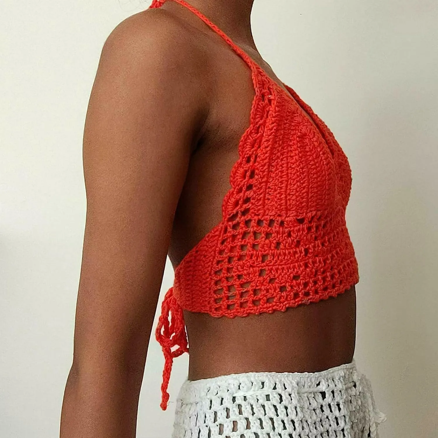 Crochet Halter Tops for Women Backless Camisole Knit Bra Tops Bralette Summer Beachwear