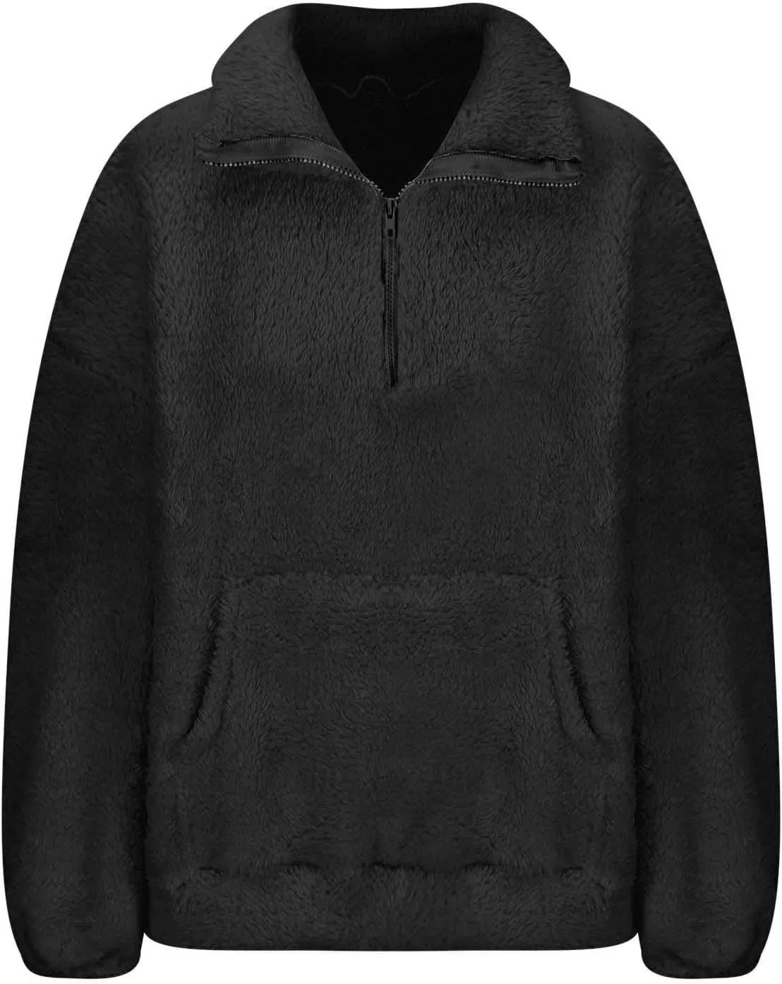 Cropped Half Zip Pullover Women Comfy Warm Sherpa Fleece Sweatshirt No Hood Quarter Zip Sweater with Pockets