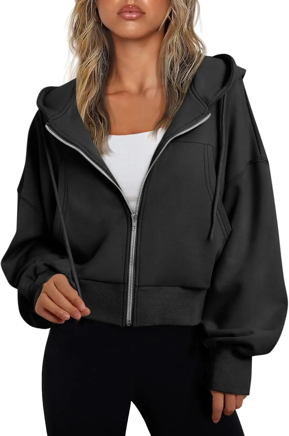 Cropped Zip Up Hoodie Women 2024 Trendy Fleece Crop Jacket Preppy Hooded Sweatshirt Y2k Cute Hoodies for Teen Girls