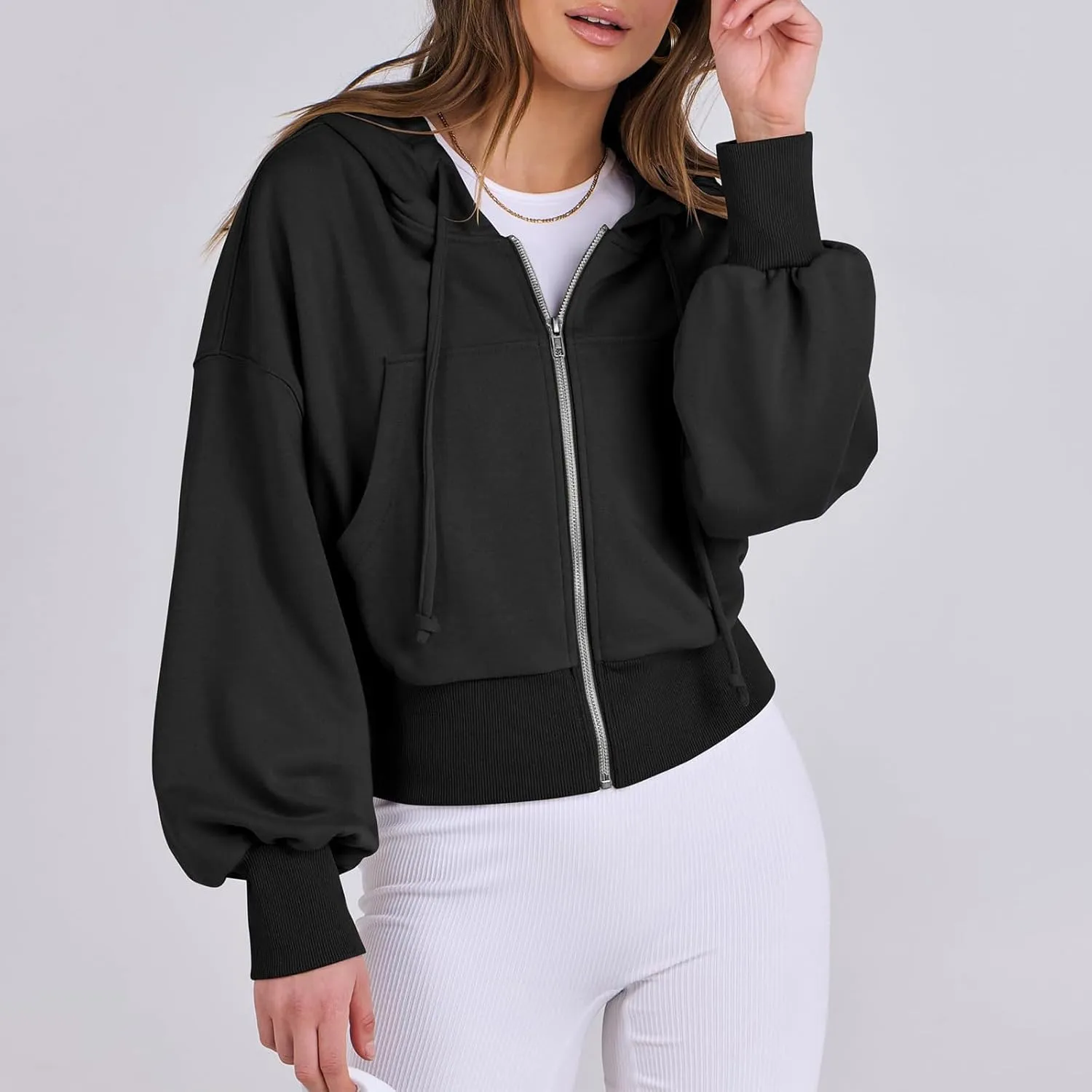 Cropped Zip Up Hoodie Women 2024 Trendy Fleece Crop Jacket Preppy Hooded Sweatshirt Y2k Cute Hoodies for Teen Girls