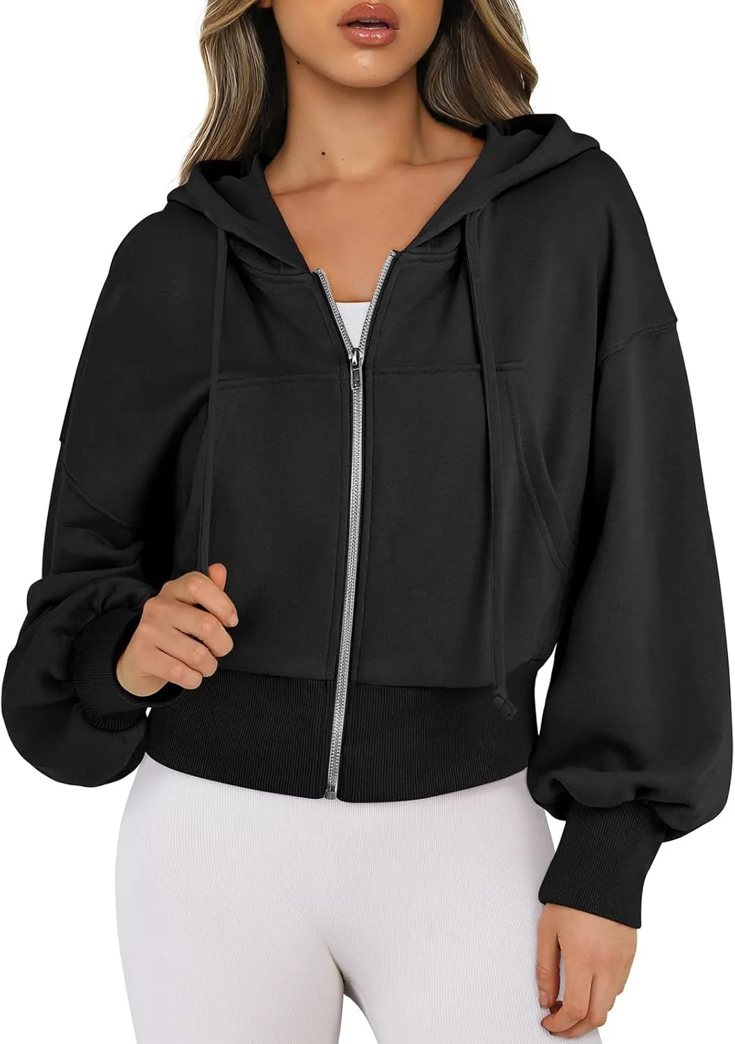 Cropped Zip Up Hoodie Women 2024 Trendy Fleece Crop Jacket Preppy Hooded Sweatshirt Y2k Cute Hoodies for Teen Girls