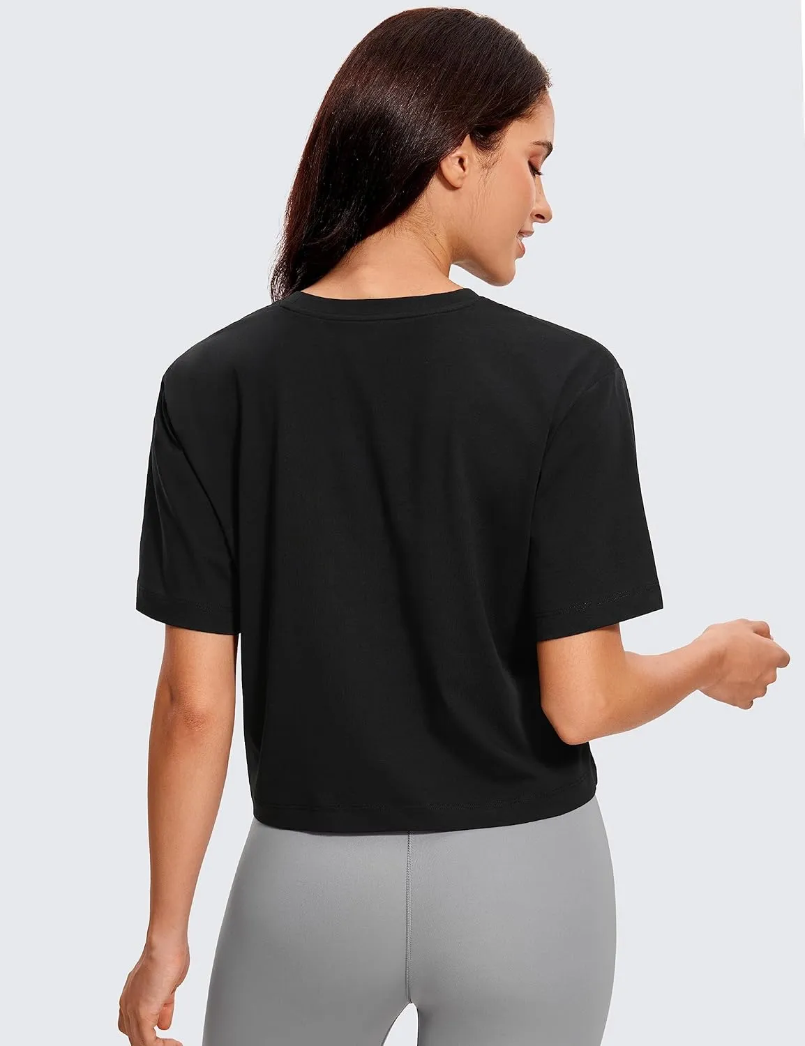 CRZ YOGA Womens Loose Fit Cotton Polyester Short Sleeve Shirts Crop Tops Casual Workout T-Shirts