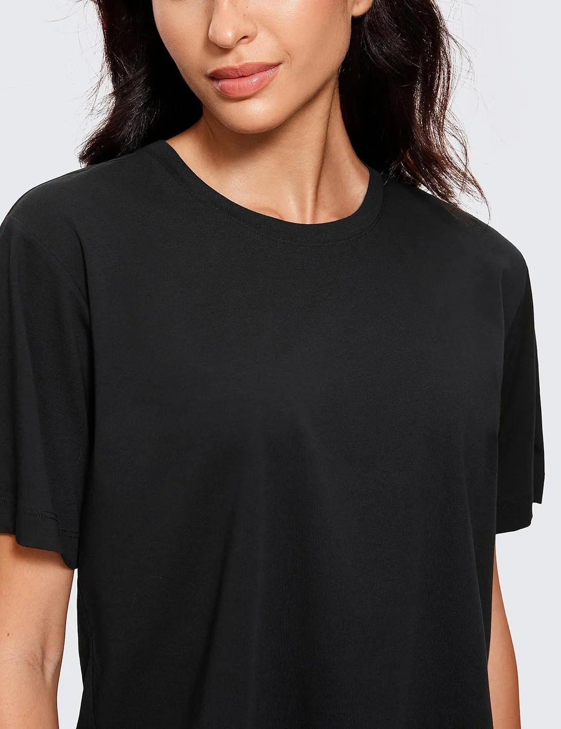 CRZ YOGA Womens Loose Fit Cotton Polyester Short Sleeve Shirts Crop Tops Casual Workout T-Shirts