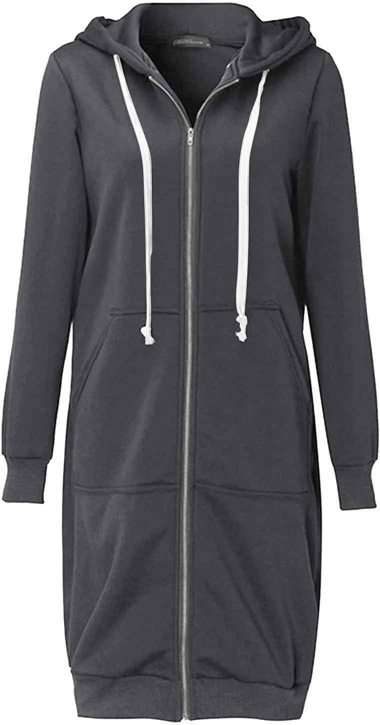 ctdiral Womens Casual Full Zip Up Hoodie Long Sleeve Hooded Long Sweatshirt Outerwear Casual Pockets Tunic Jacket Plus Size