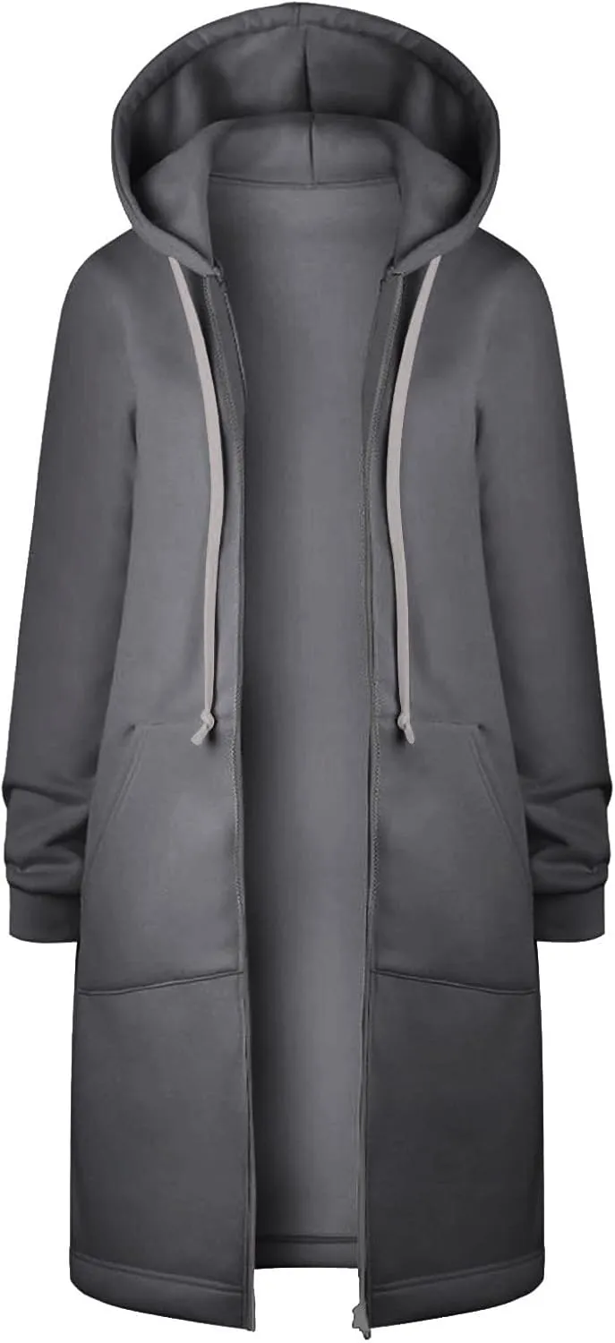 ctdiral Womens Casual Full Zip Up Hoodie Long Sleeve Hooded Long Sweatshirt Outerwear Casual Pockets Tunic Jacket Plus Size
