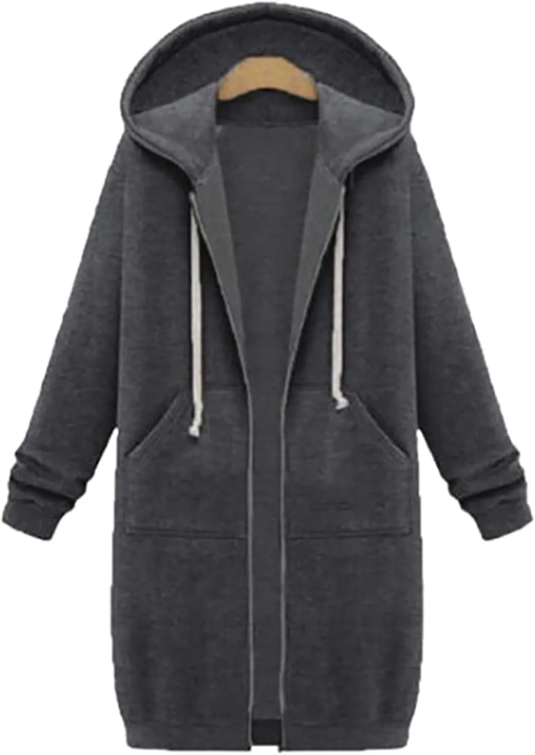 ctdiral Womens Casual Full Zip Up Hoodie Long Sleeve Hooded Long Sweatshirt Outerwear Casual Pockets Tunic Jacket Plus Size