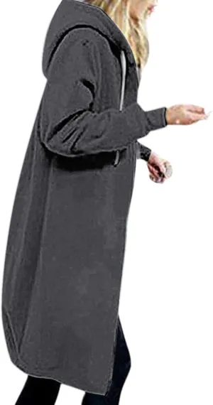 ctdiral Womens Casual Full Zip Up Hoodie Long Sleeve Hooded Long Sweatshirt Outerwear Casual Pockets Tunic Jacket Plus Size