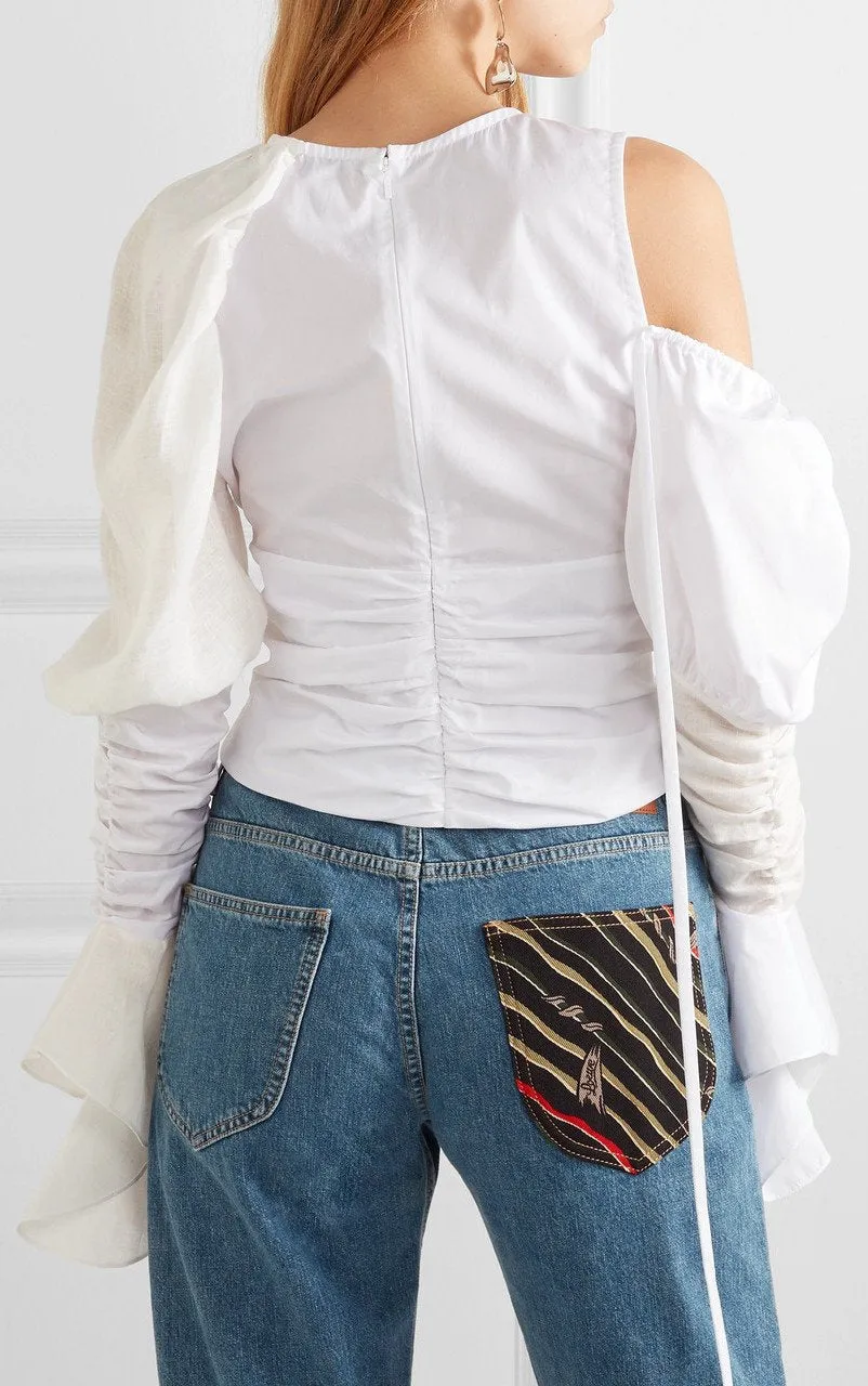 Cutout Ruched Cotton Top