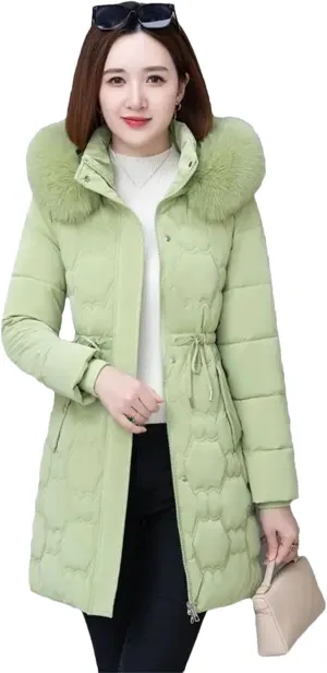 Dcvmvmn Women's Down Jacket with Hood and Pile Collar Cotton-Padded Parka Coat Female Thick Warm Puffer Outwear