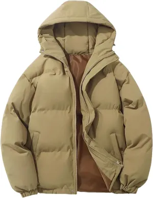 Dcvmvmn Women's Warm Puffer Jacket Hooded Short Parkas Coat Casual Thicken Cotton-Padded Outwear Khaki