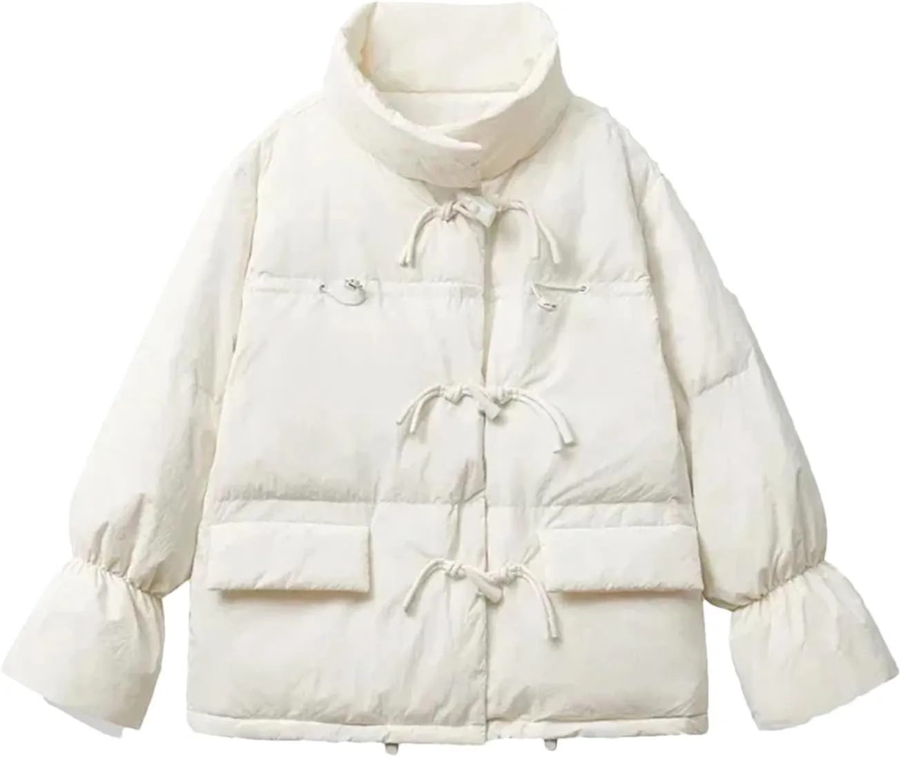 Dcvmvmn Women's Winter Cotton Coat Mock Neck Horn Button Thicken Cotton-Padded Jacket Loose Warm Outerwear Beige
