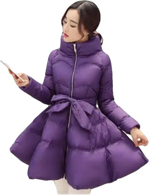 Dcvmvmn Women's Winter Down Jacket Warm Padded Cotton Parkas Coat Female Loose Puffer Fluffy Skirt Purple