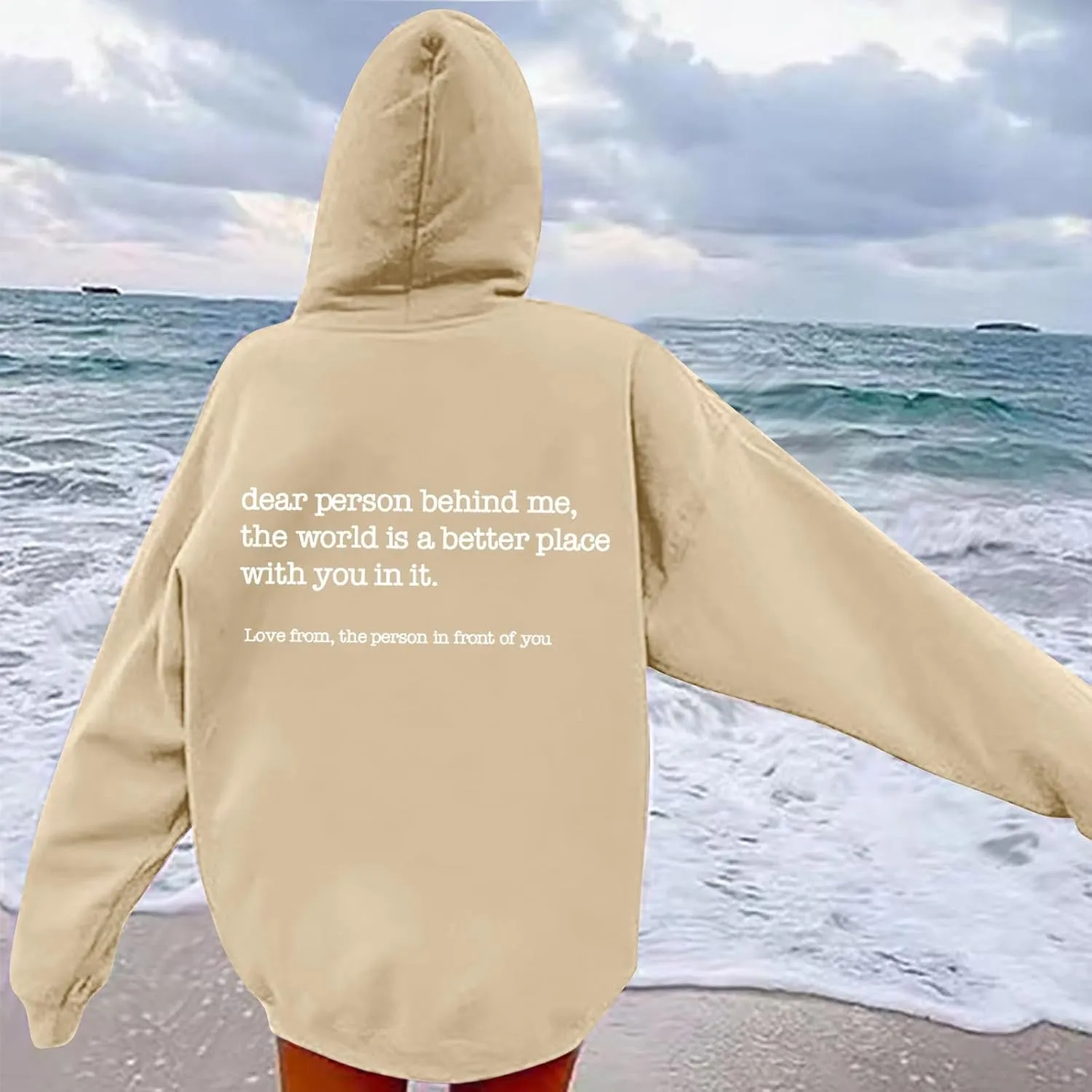 Dear Person Behind Me Hoodie for Women Inspirational Quote Solid Sweatshirt Pullover Hooded Fall Streetwear