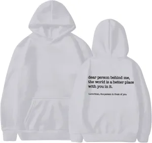Dear Person Behind Me Hoodie for Women Inspirational Quote Solid Sweatshirt Pullover Hooded Fall Streetwear
