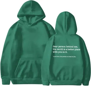 Dear Person Behind Me Hoodie for Women Inspirational Quote Solid Sweatshirt Pullover Hooded Fall Streetwear